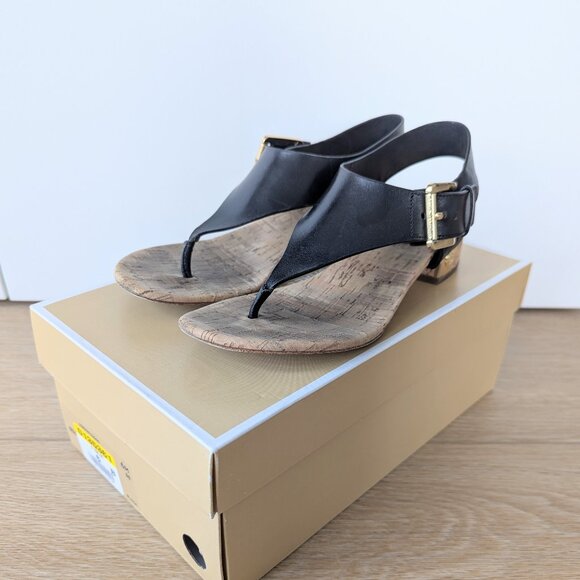 Michael Kors Shoes - Michael Kors London Thong Cork Sandals – Black/Gold, Women's 6